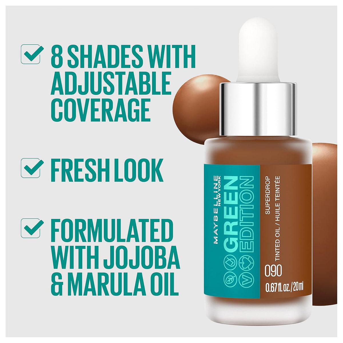 Green Edition Superdrop Tinted Oil-Based Foundation with Adjustable Natural Coverage, Enriched with Jojoba and Marula Oils, 35 ml, 1 Count