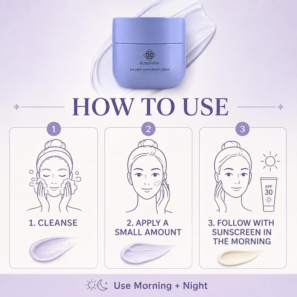 Dewy Skin Cream - Deep Hydrating Facial Moisturizer with Hyaluronic Acid for Dry and Sensitive Skin - Lightweight Formula Ideal for Makeup Primer and Achieving a Glass Skin Finish