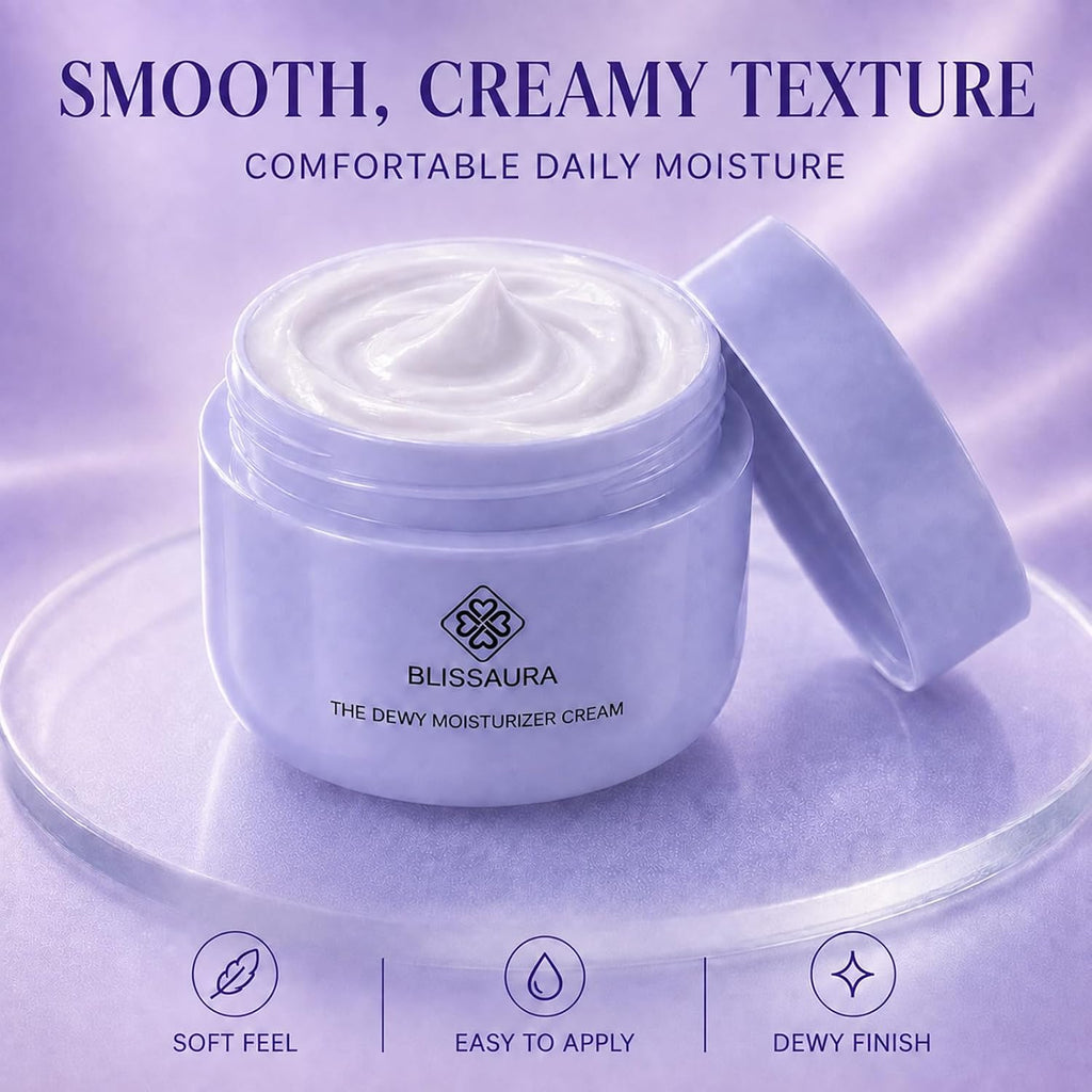 Dewy Skin Cream - Deep Hydrating Facial Moisturizer with Hyaluronic Acid for Dry and Sensitive Skin - Lightweight Formula Ideal for Makeup Primer and Achieving a Glass Skin Finish