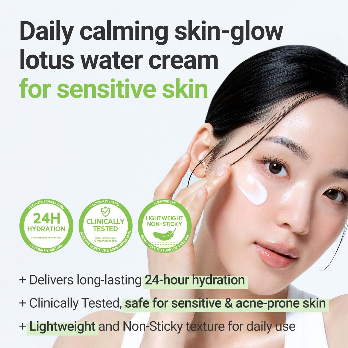 Calming Lotus Cream - Lightweight Hydrating and Soothing Moisturizer for Sensitive Skin with 75% Lotus Water Extract and Niacinamide for Anti-Aging - Vegan Korean Skincare (2.03 Fl Oz)