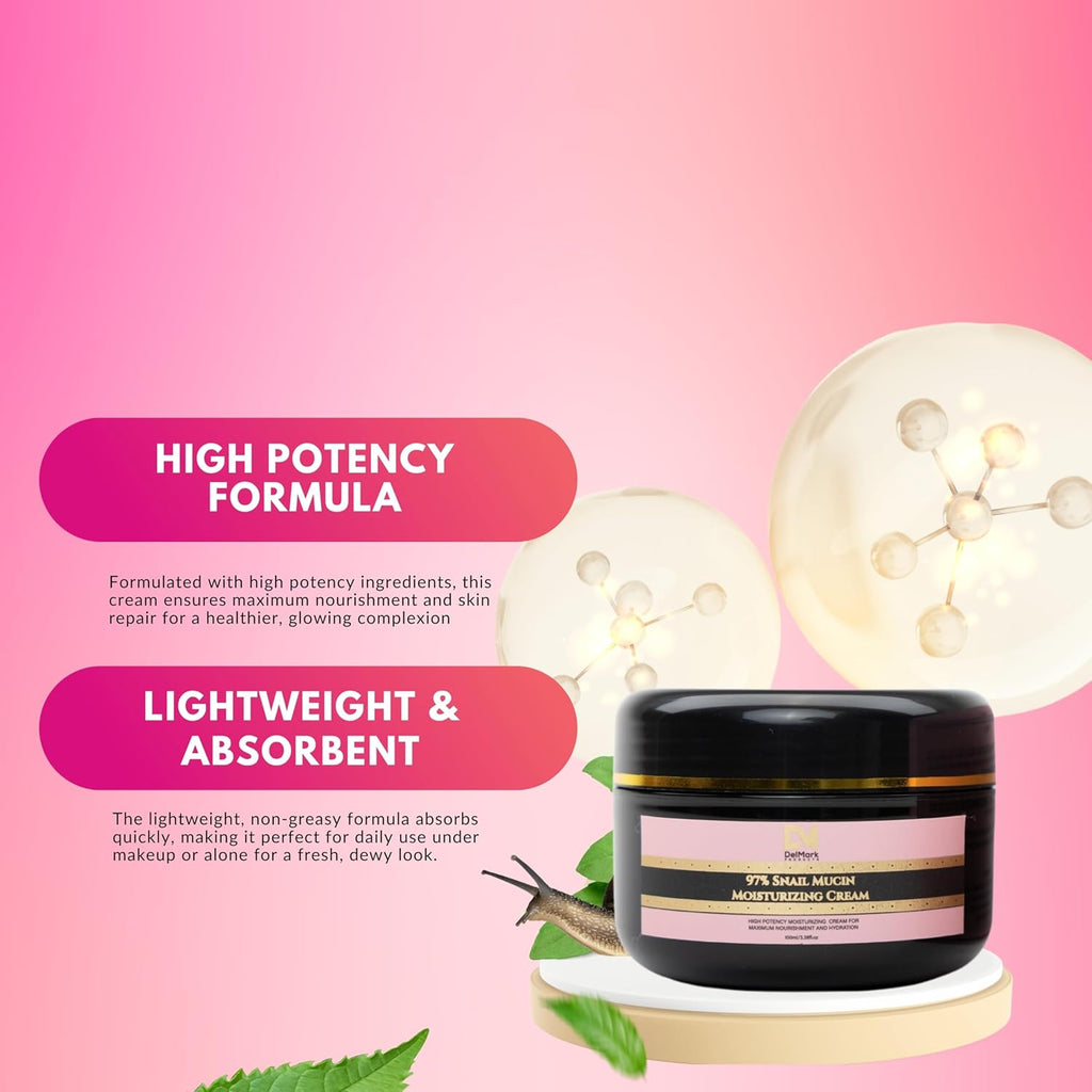 Snail Mucin 97% Daily Face Moisturizer Cream 100ML - Hydrating, Repairing, and Illuminating Korean Formula for Smooth, Healthy Skin
