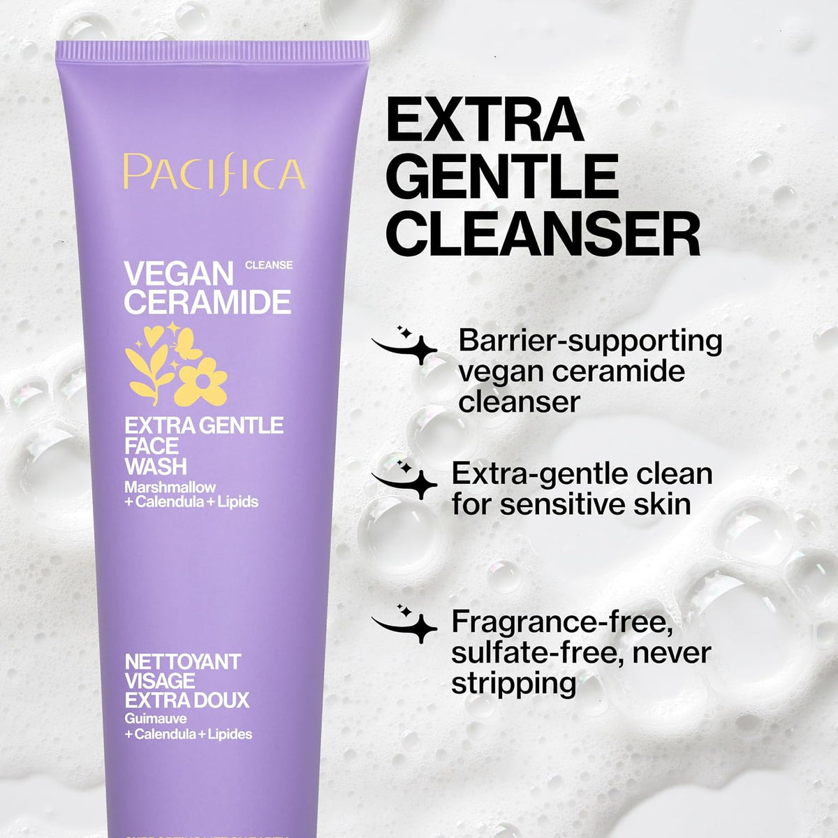 Gentle Facial Cleanser for Sensitive Skin - Vegan, Fragrance-Free, Ceramide Barrier Repair, Dermatologist Tested, Clean Beauty, and Cruelty-Free