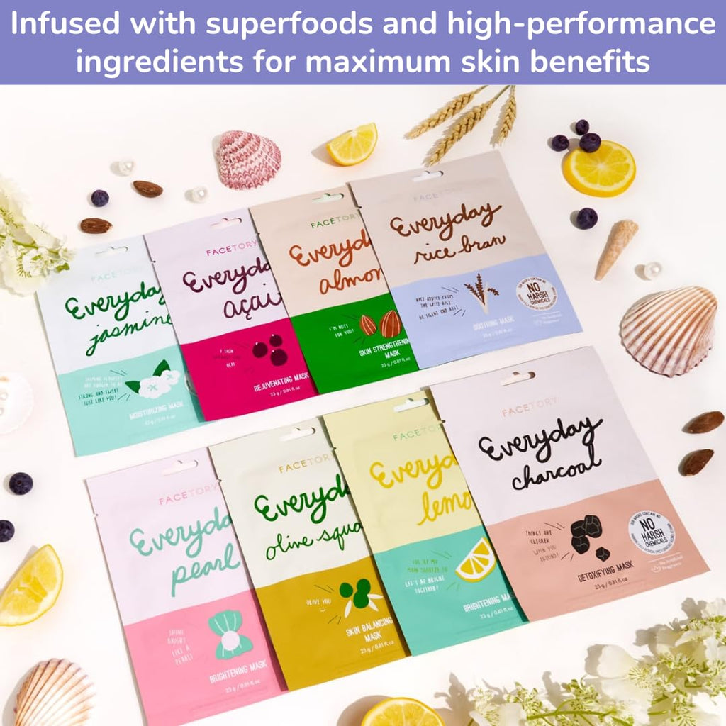 Everyday 8 Korean Face Mask Variety Pack, Hydrate & Brighten