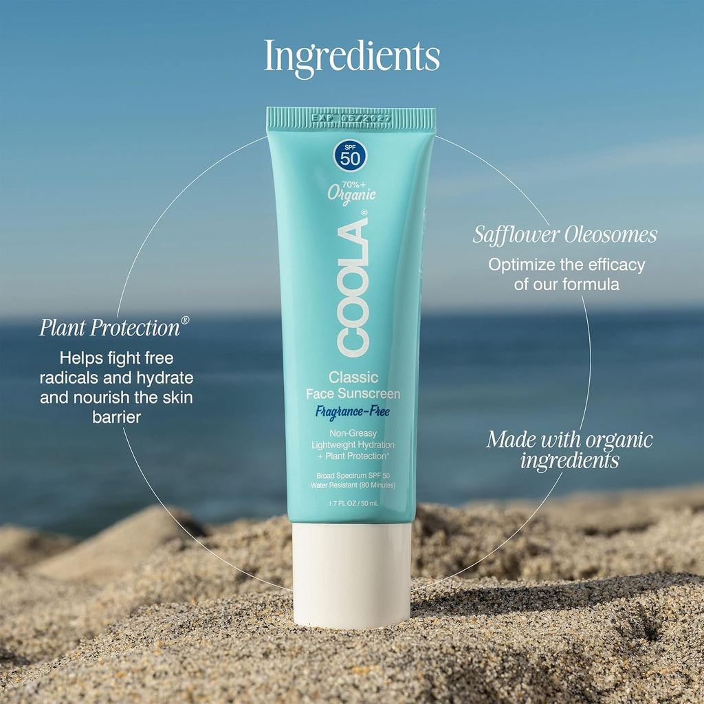 COOLA Face Sunscreen SPF 50 Lotion, Fragrance Free, 1.5 Oz