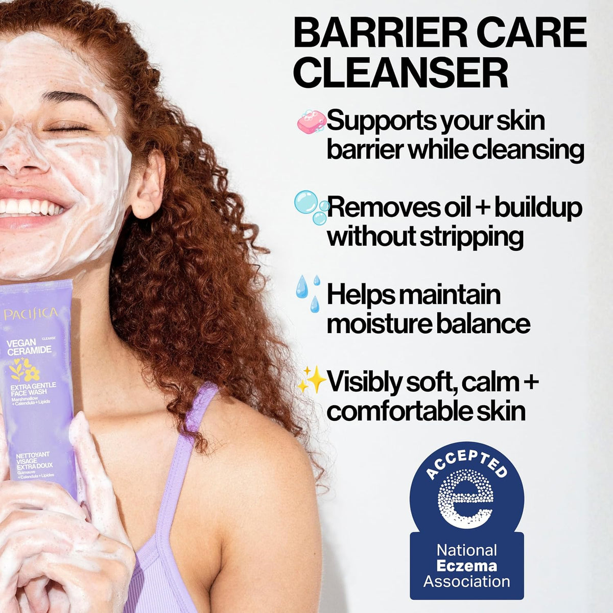 Gentle Facial Cleanser for Sensitive Skin - Vegan, Fragrance-Free, Ceramide Barrier Repair, Dermatologist Tested, Clean Beauty, and Cruelty-Free