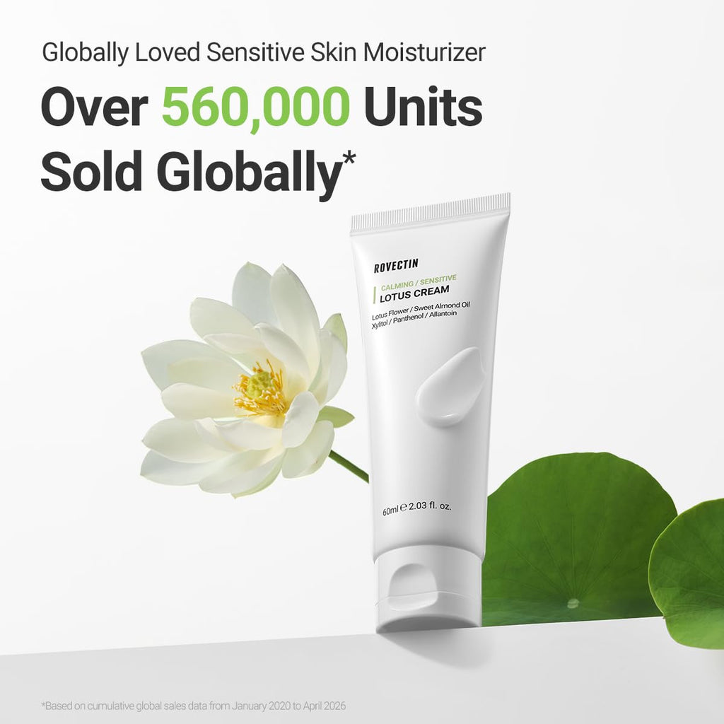 Calming Lotus Cream - Lightweight Hydrating and Soothing Moisturizer for Sensitive Skin with 75% Lotus Water Extract and Niacinamide for Anti-Aging - Vegan Korean Skincare (2.03 Fl Oz)