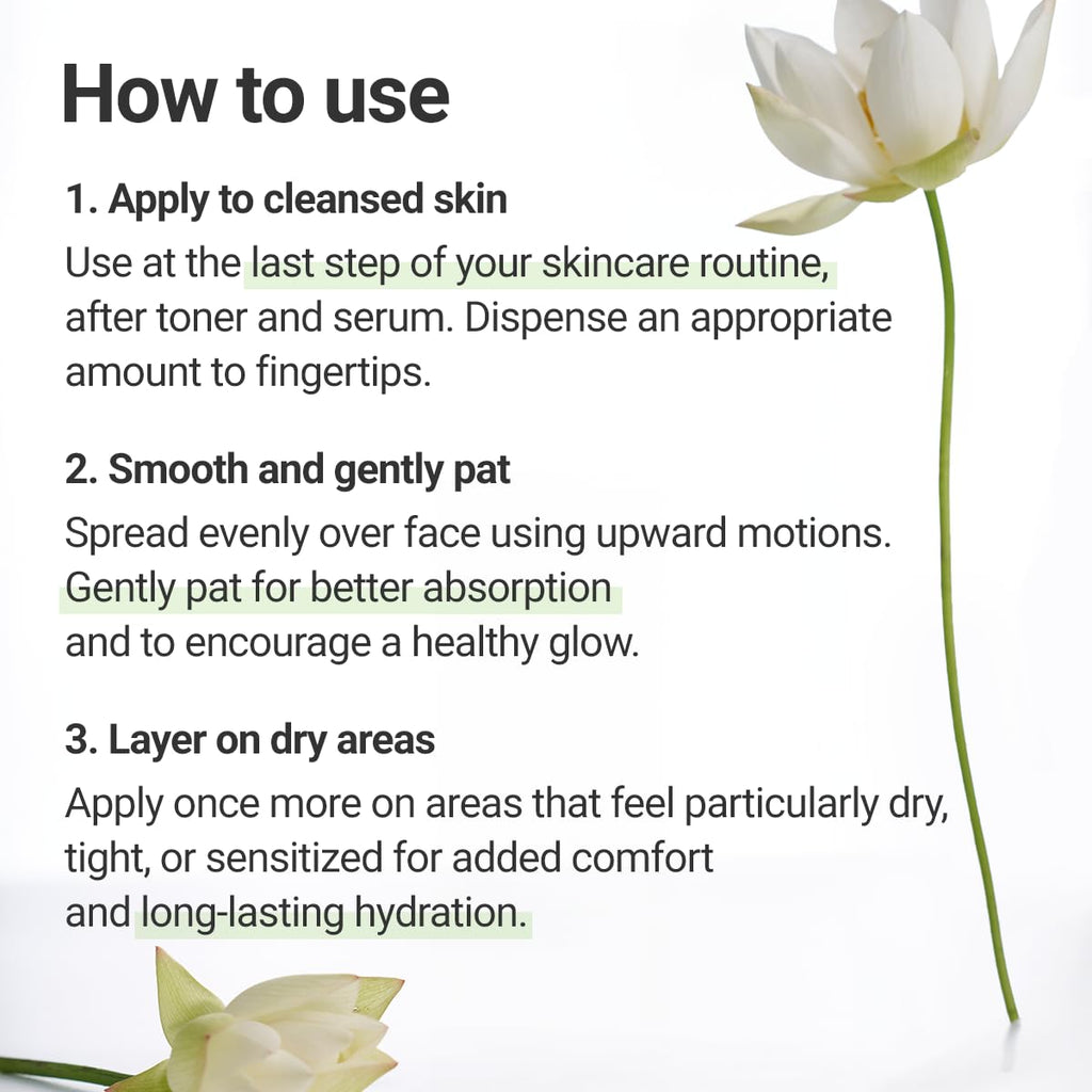 Calming Lotus Cream - Lightweight Hydrating and Soothing Moisturizer for Sensitive Skin with 75% Lotus Water Extract and Niacinamide for Anti-Aging - Vegan Korean Skincare (2.03 Fl Oz)