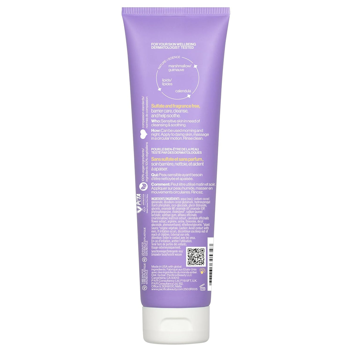Gentle Facial Cleanser for Sensitive Skin - Vegan, Fragrance-Free, Ceramide Barrier Repair, Dermatologist Tested, Clean Beauty, and Cruelty-Free