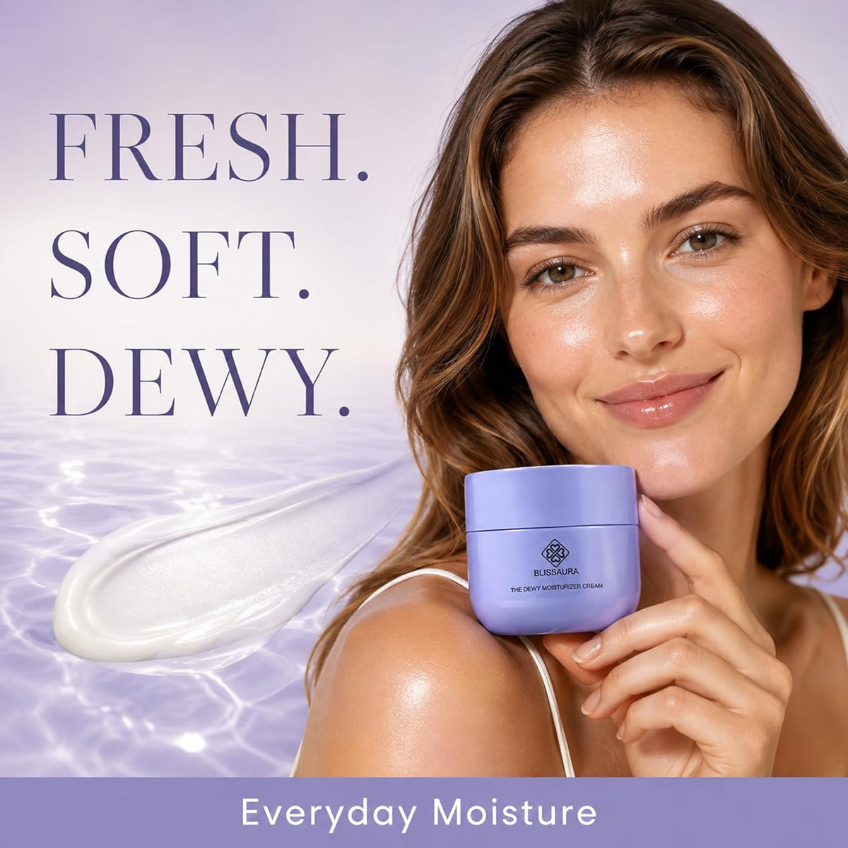 Dewy Skin Cream - Deep Hydrating Facial Moisturizer with Hyaluronic Acid for Dry and Sensitive Skin - Lightweight Formula Ideal for Makeup Primer and Achieving a Glass Skin Finish