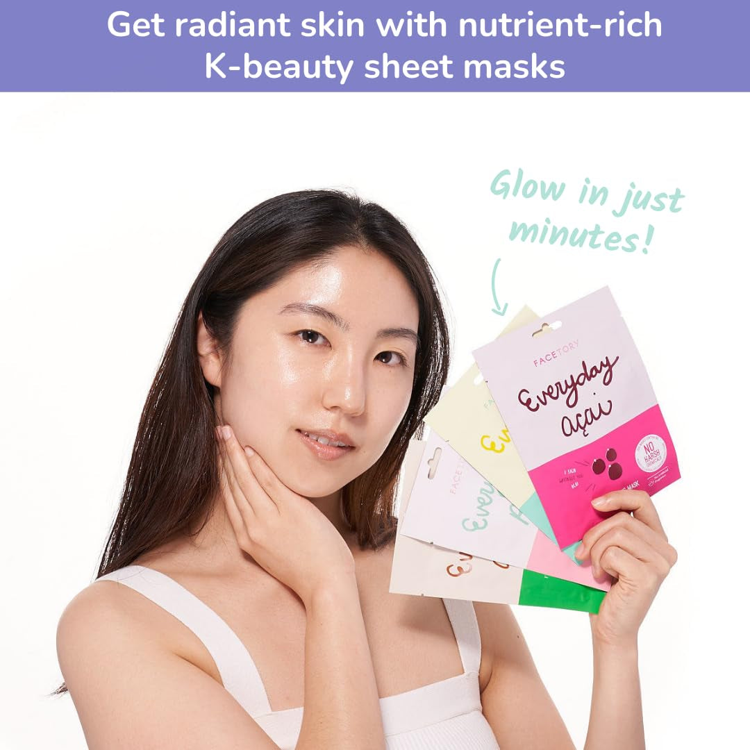 Everyday 8 Korean Face Mask Variety Pack, Hydrate & Brighten