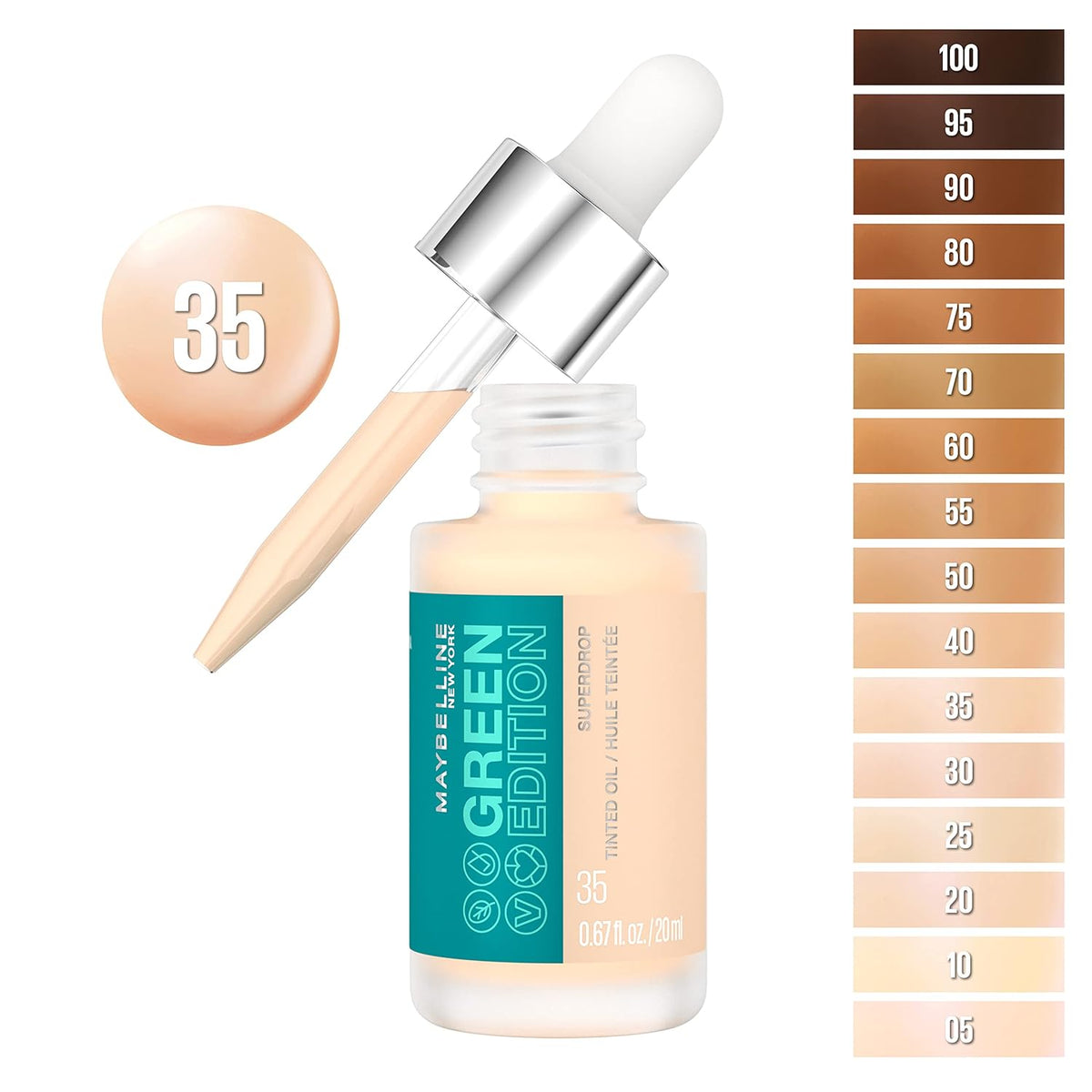Green Edition Superdrop Tinted Oil-Based Foundation with Adjustable Natural Coverage, Enriched with Jojoba and Marula Oils, 35 ml, 1 Count