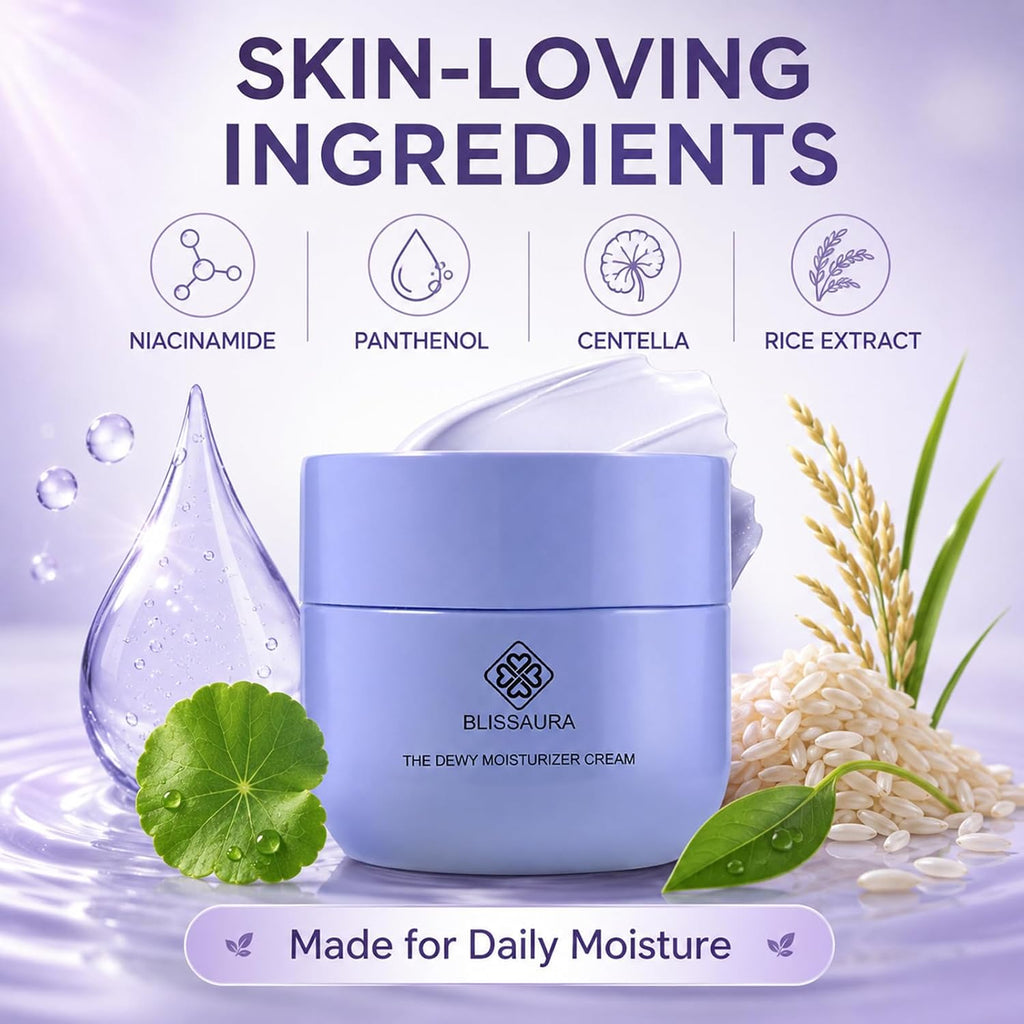 Dewy Skin Cream - Deep Hydrating Facial Moisturizer with Hyaluronic Acid for Dry and Sensitive Skin - Lightweight Formula Ideal for Makeup Primer and Achieving a Glass Skin Finish